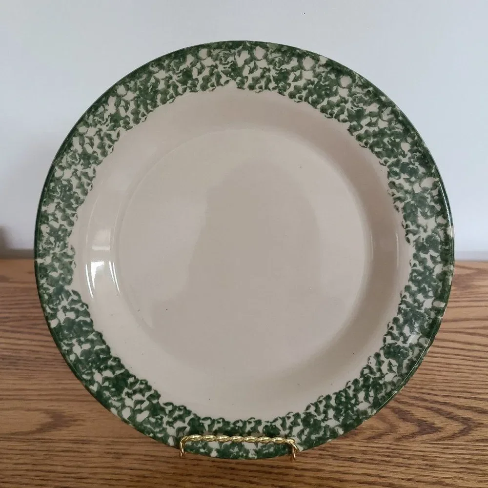 Workshops of Gerald E. Henn Pottery Green Roseville Spongeware Holiday Plate VTG